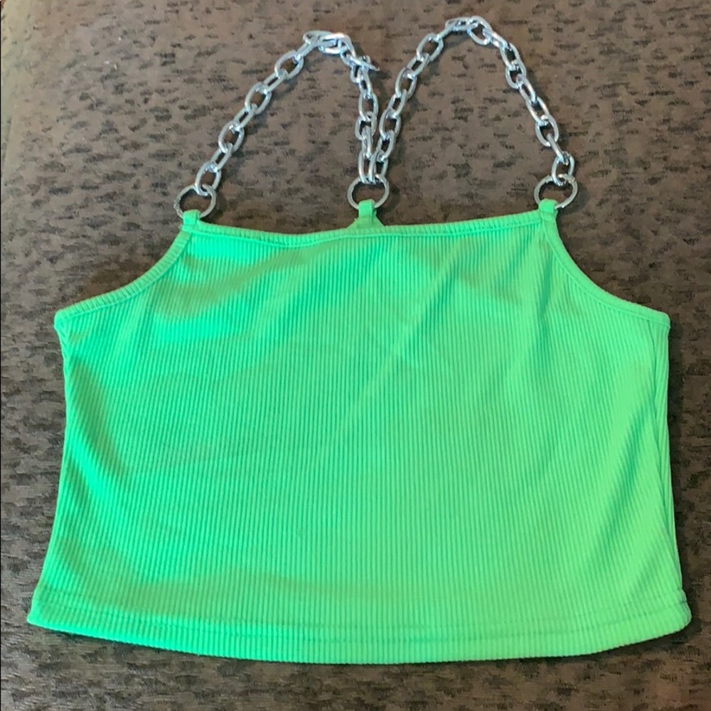 neon green chain crop tank